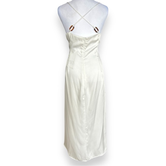 NWT Zara Women’s Chain Strap Satin Effect Straight Neck White Midi Dress Size XL - Picture 4 of 15